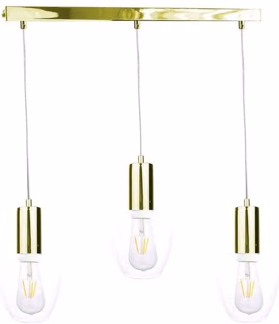 Netlighting Verre Bar Pendant Ceiling Light in Gold and Brass with Transparent Glass, 60 cm, 3x E27