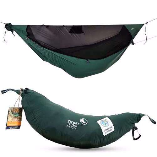 Ticket to the Moon Lightest Pro Hammock with Insect Protection and Integrated Ridgeline, Dark Green – 7