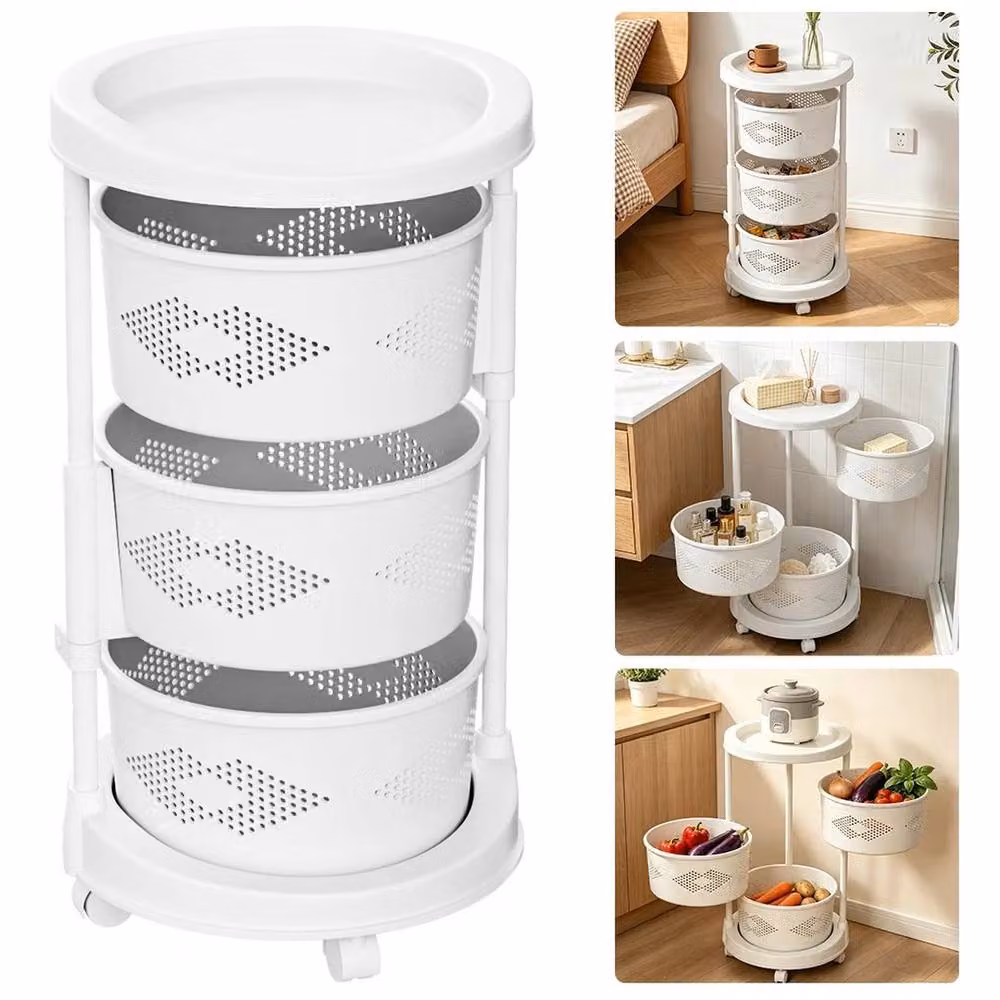 KORVIXA 4 Tier Rotating Kitchen Storage Trolley Cart in White with Adjustable Shelves, Height: 100 cm – 2