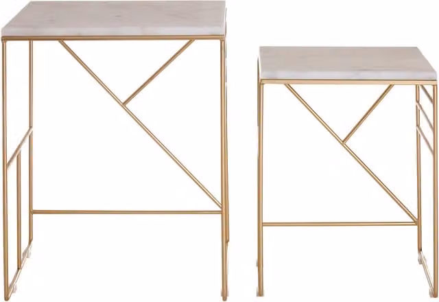 Orsina Set of 2 Square Marble Nesting Side Tables in White