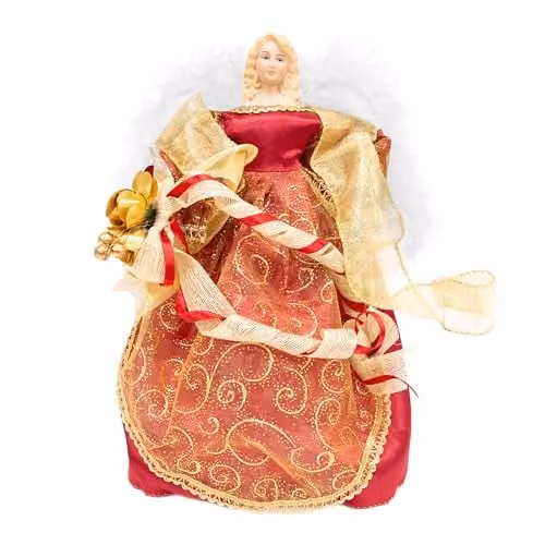 The Christmas Workshop Angel Christmas Tree Topper in Red and Gold