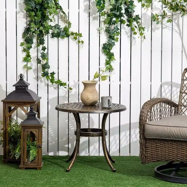 EONLION Bronze Vintage Metal Round Hollow Top Side Table