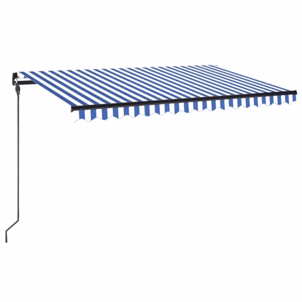 Berkfield Home Manual Retractable Awning with LED, Blue and White Striped Polyester, W: 450 cm, D: 300 cm – 2