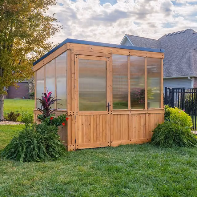Backyard Discovery Willow Cedar Wood Greenhouse with Polycarbonate Windows and Shelving, Brown, W: 180 cm, D: 130 cm, H: 270 cm