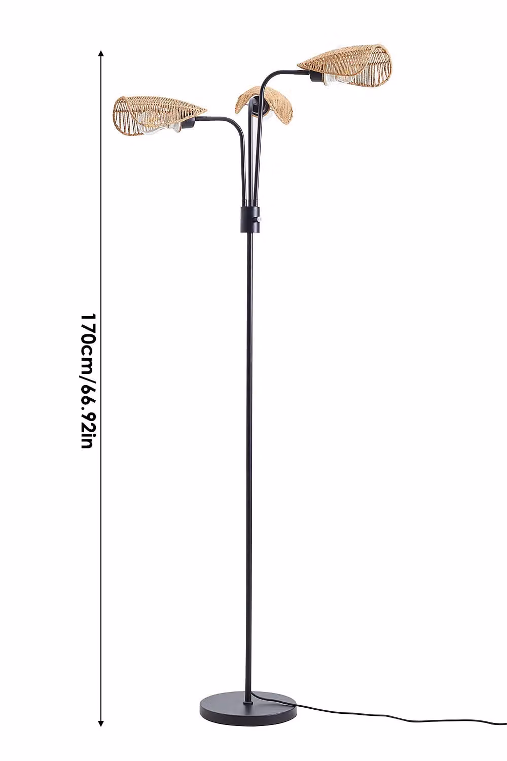 Living and Home 3-Light Paper Rope String-Wrapped Floor Lamp in Black – 2