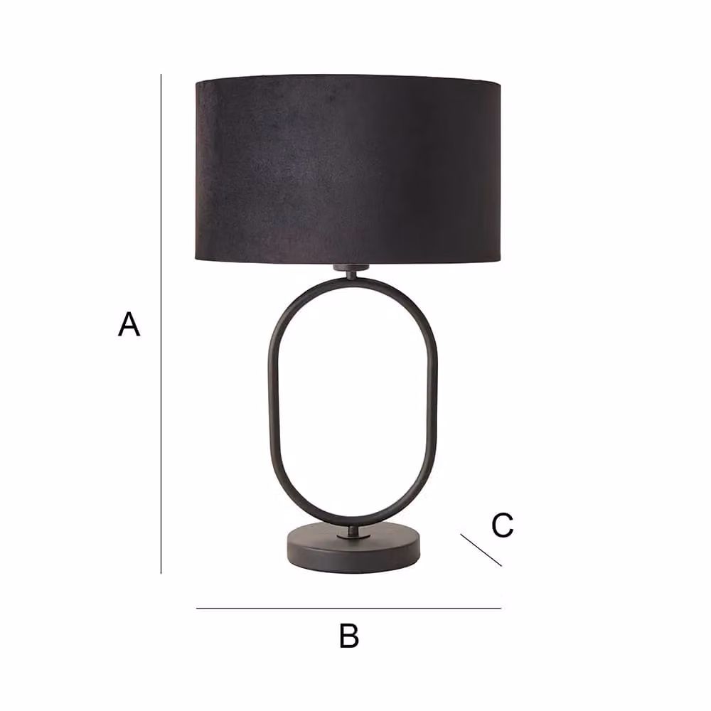 ValueLights Antonia Black Velvet Oval Table Lamp with LED Bulb – 4