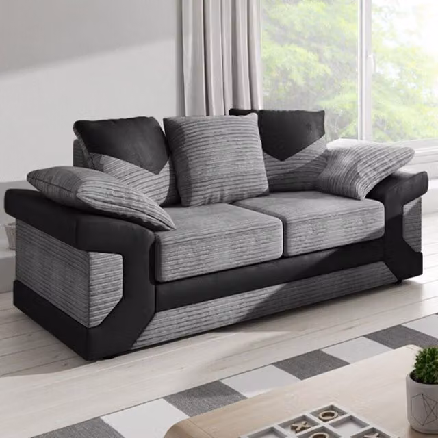 SquareBoxx Arlo 2 Seater Corded Fabric Sofa with Leather-Effect Arms in Grey