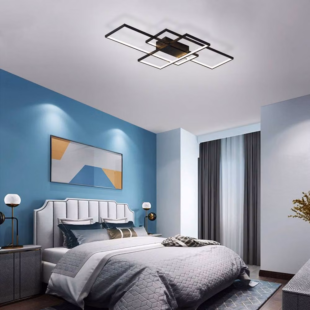 NIVOR 75W Black LED Ceiling Light, Modern 3-Square Flush Mount Lamp with 6000K Cool White Light – 3