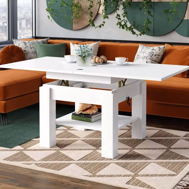 Heze Furniture Cleo 2 in 1 Extending Coffee and Dining Table, White, W: 75 cm, L: 75-150 cm