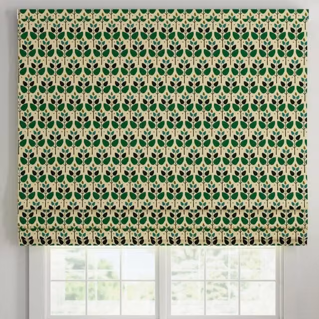 ANTE DECOR Cadiz Emerald Green Floral Printed Cotton Made To Measure Roman Blind