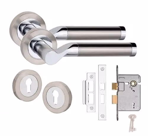 Golden Grace Titan Duo Key Lock Set in Satin Nickel and Polished Chrome Silver