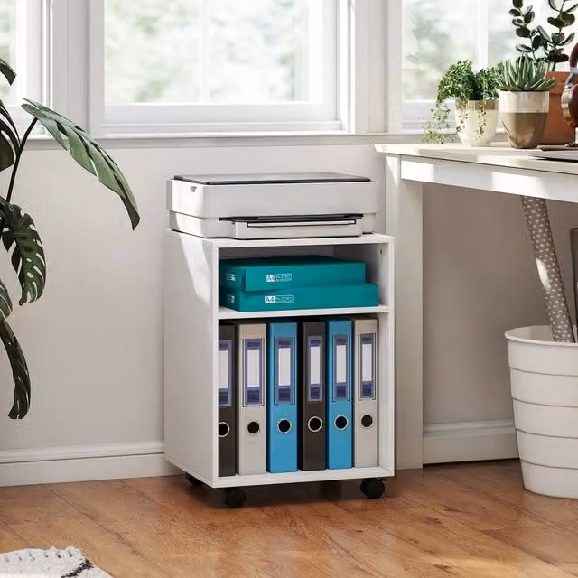EONLION 2-Tier Printer Stand with Storage in White, Width: 100 cm