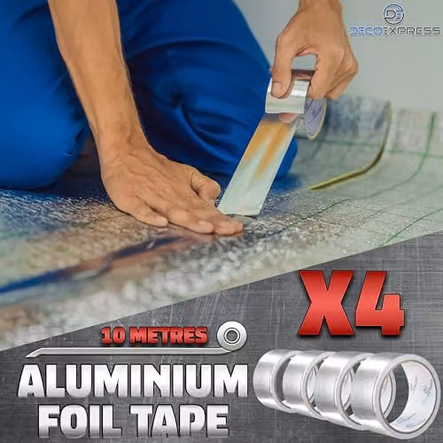 Deco Express Silver Aluminium Foil Insulation Tape, 4 Pack, W: 4.5 cm, L: 10 m – 4