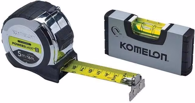 Komelon II Pocket Tape Measure 5m Metric with Mini Level, Yellow and Multicolour Steel