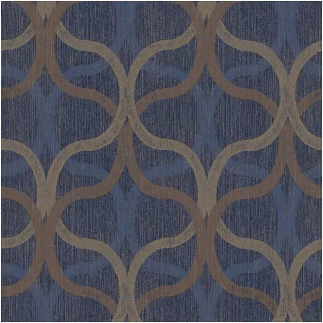 Graham & Brown Art Deco Geometric Abstract Wallpaper in Blue and Gold, Width: 52 cm