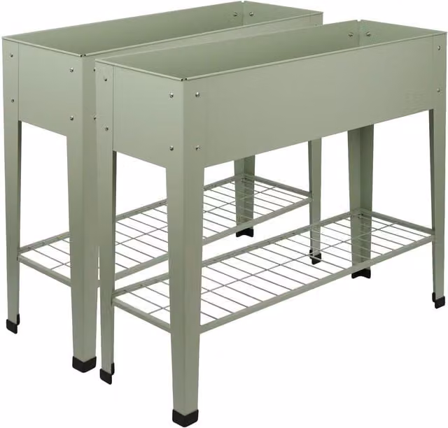 Harbour Housewares Elevated Raised Garden Bed with Legs and Storage Shelf in Green Galvanised Steel
