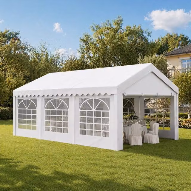 STILVORA White Garden Gazebo with Gable Roof and Removable Sides, W: 600 cm, D: 400 cm, H: 280 cm – 1