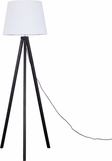 Barbro Black Wood Floor Lamp with Aspen White Fabric Shade