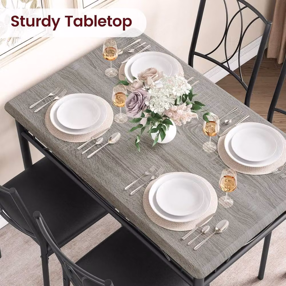 London Boutique 5-Piece Modern Dining Set with Rectangular Table and 4 Grey Upholstered Chairs – 5