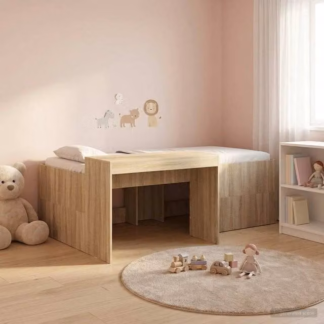 Berkfield Home Kids High Bed Frame with Desk in Sonoma Oak and Brown, W/D/H: 90 x 200 cm – 1