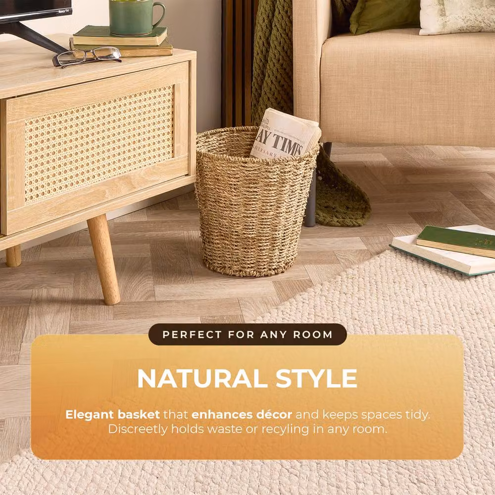 GATARN Set of 2 Handwoven Round Seagrass Wicker Waste Bins in Brown – 2