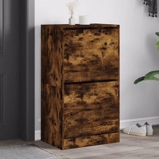 Berkfield Home Modern Shoe Cabinet in Smoked Oak Brown with 2 Tilting Compartments W/D/H: 60 x 42 x 108 cm – 1