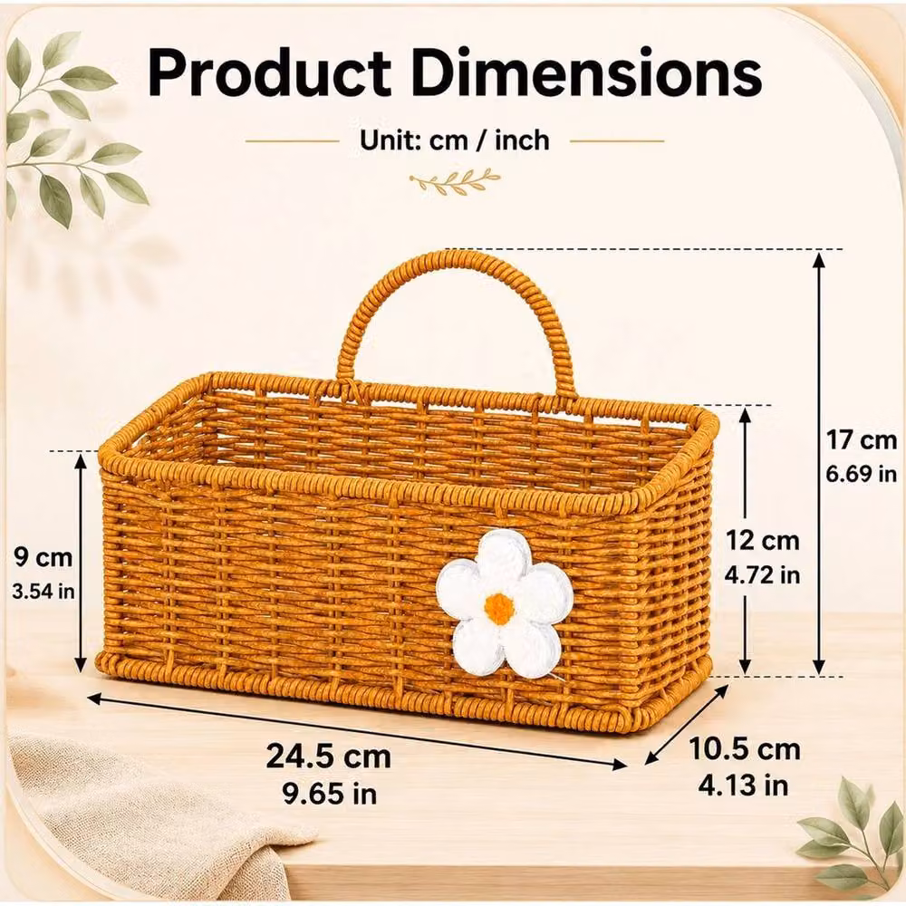 Kelvenix Set of 2 Brown Wall Mounted Open Weave Plastic Rattan Style Storage Baskets with Handles – 2
