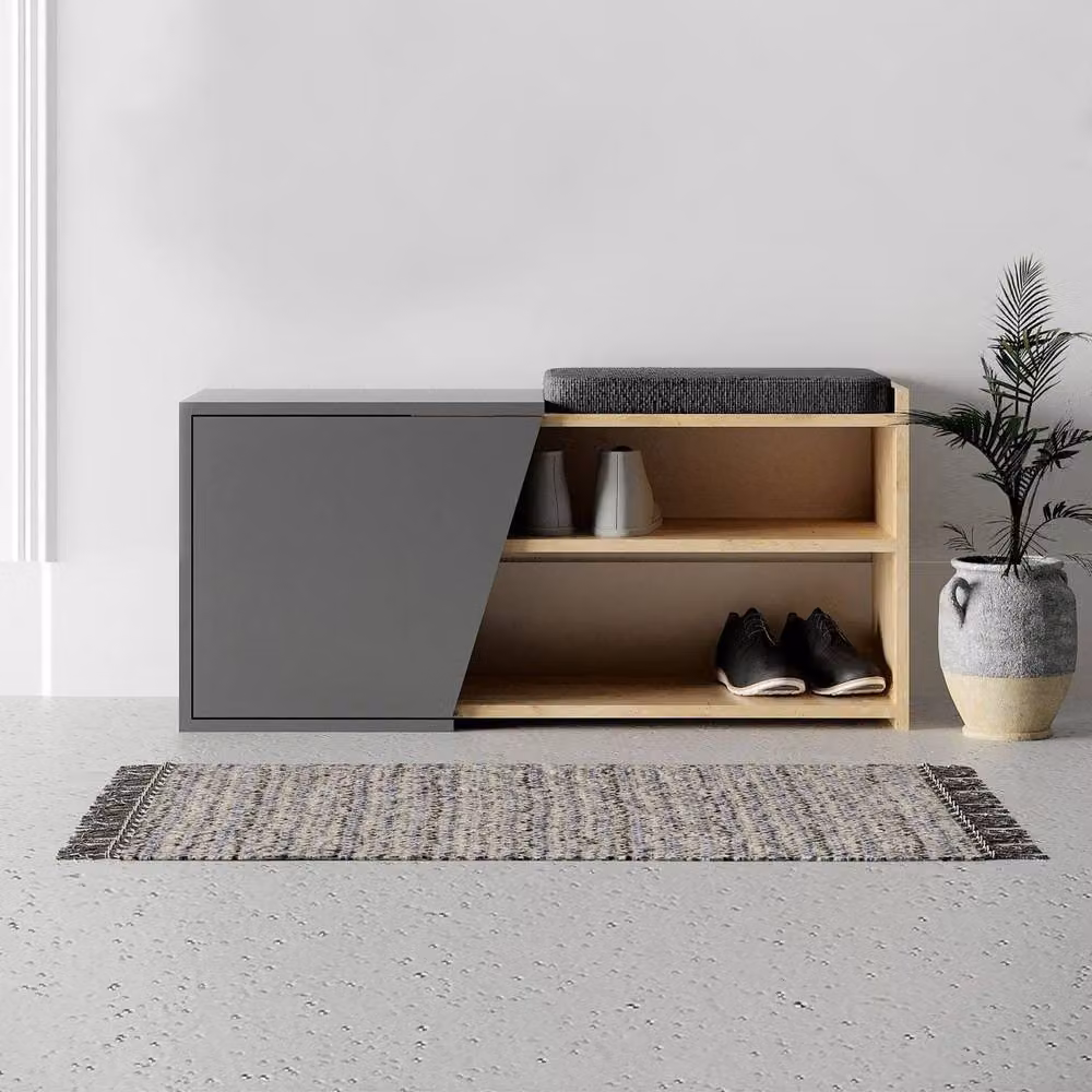 CALICOSY Fiona Shoe Bench with 1 Door in Grey, W: 104 cm – 2