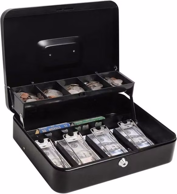 KORVIXA Lockable Metal Cash Box in Black