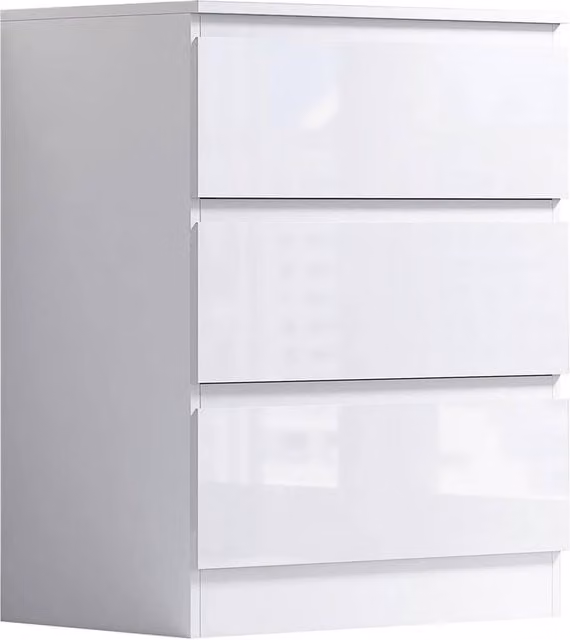 VOGREX White Gloss Modern 3 Drawer Bedside Table W/D/H: 40 x 40 x 77 cm