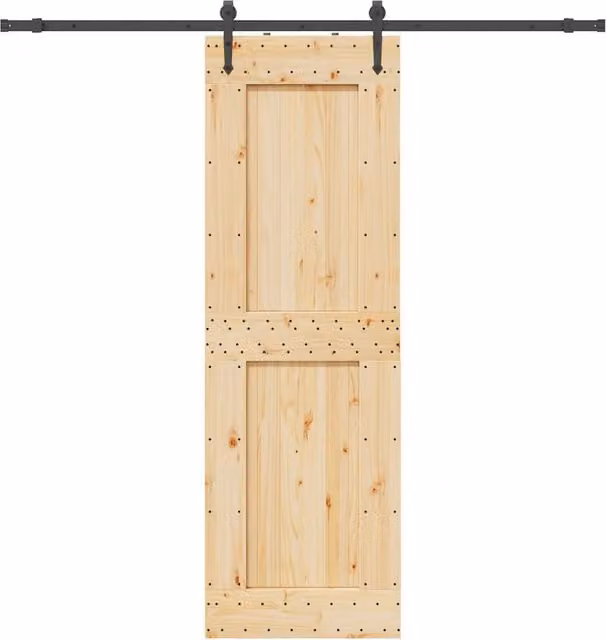Berkfield Home Modern Sliding Door with Hardware Set, Solid Wood Pine, Brown, W: 70 cm, H: 210 cm
