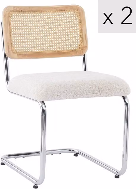 Nordlys Set of 2 Industrial Metal and Rattan Cane Dining Chairs in White and Black with Cantilever Base