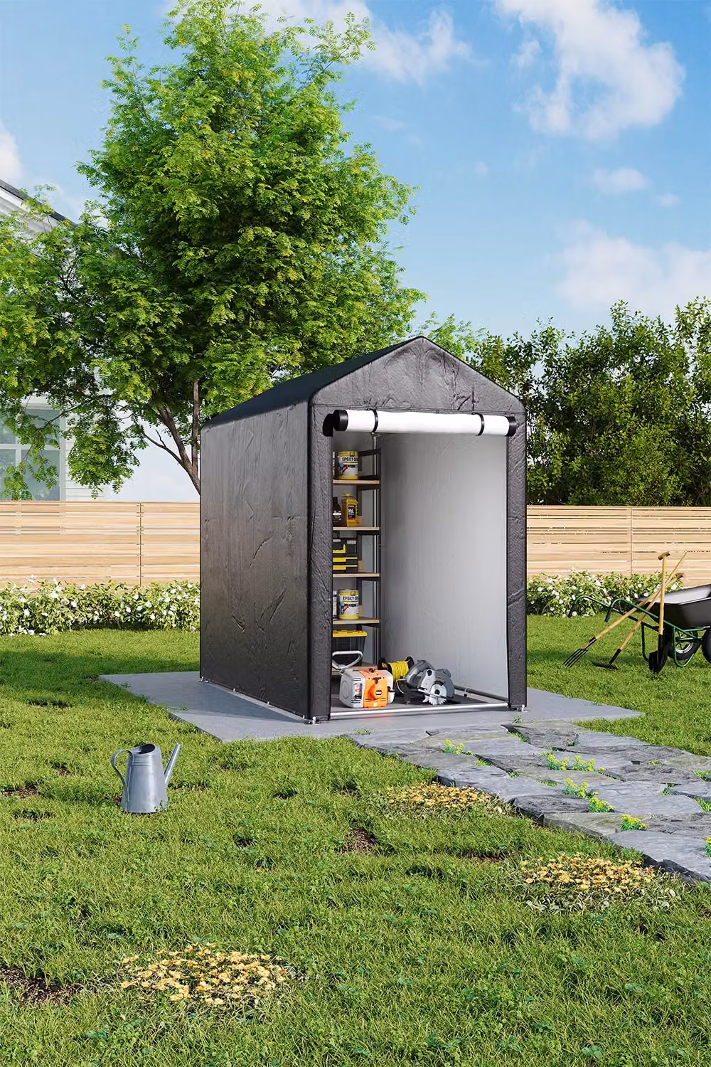 H&O Direct Galvanised Steel Outdoor Storage Shed with Gable Roof, Grey, W: 121.92 cm, D: 120.0 cm, H: 163.0 cm – 2