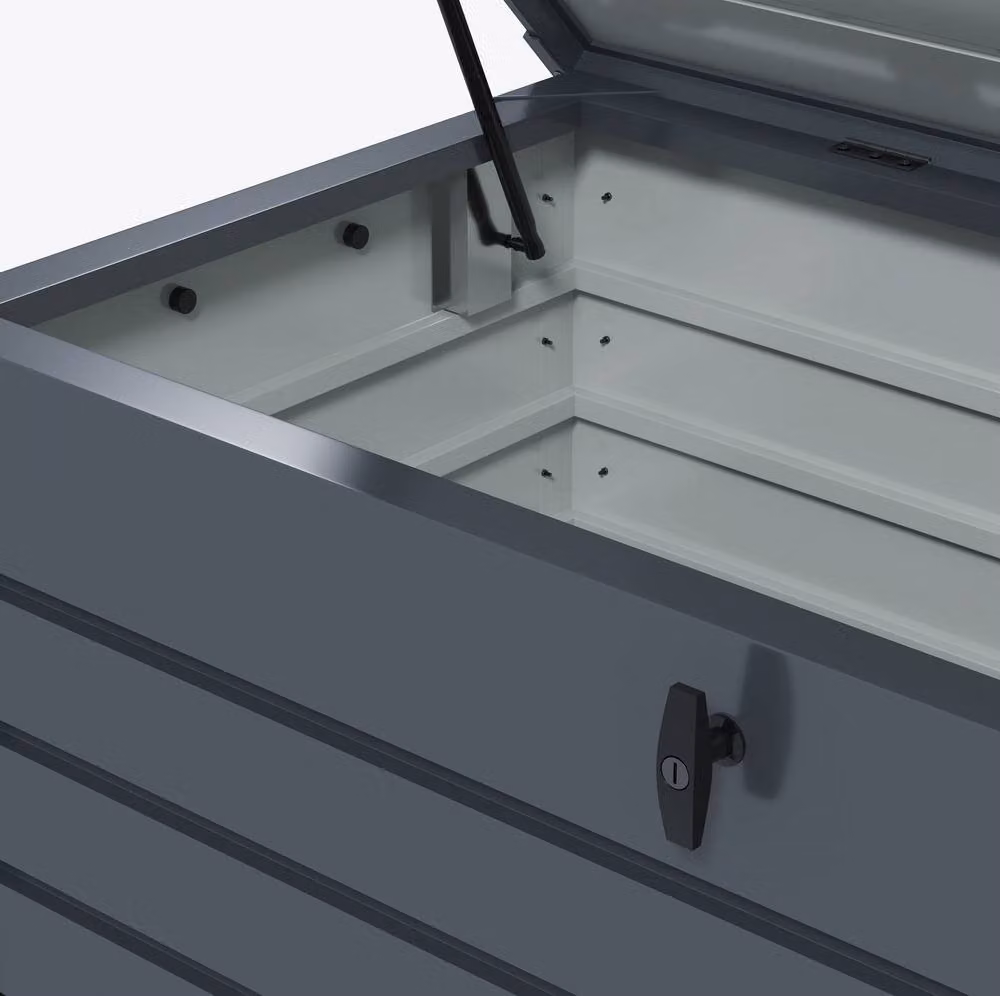 STILVORA Lockable Garden Storage Box in Matt Grey Galvanised Steel – 6