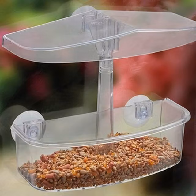 Garden Mile Clear Window Watch Bird Feeder in Transparent and White