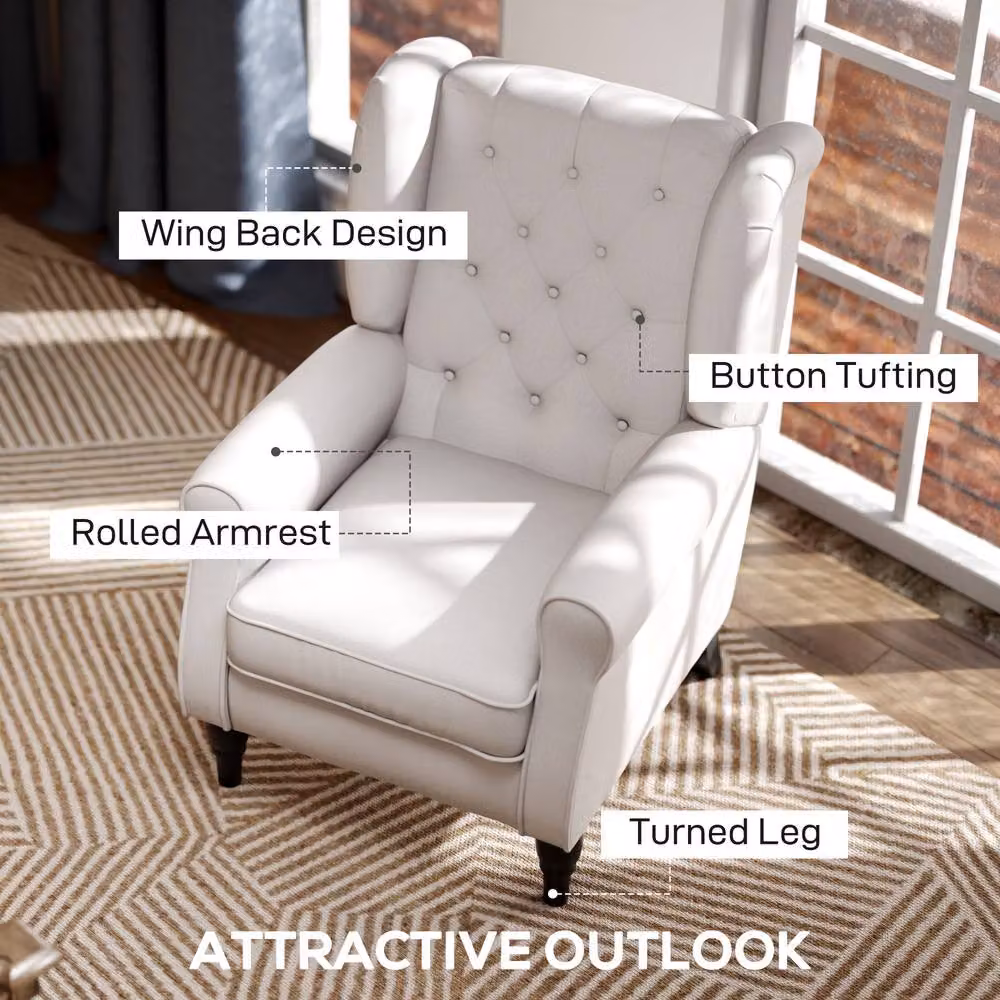 ERGOVEXA Wingback Accent Chair in Beige Fabric with Solid Wood Frame, W/D/H: 74.0 x 102.0 x 86.0 cm – 3