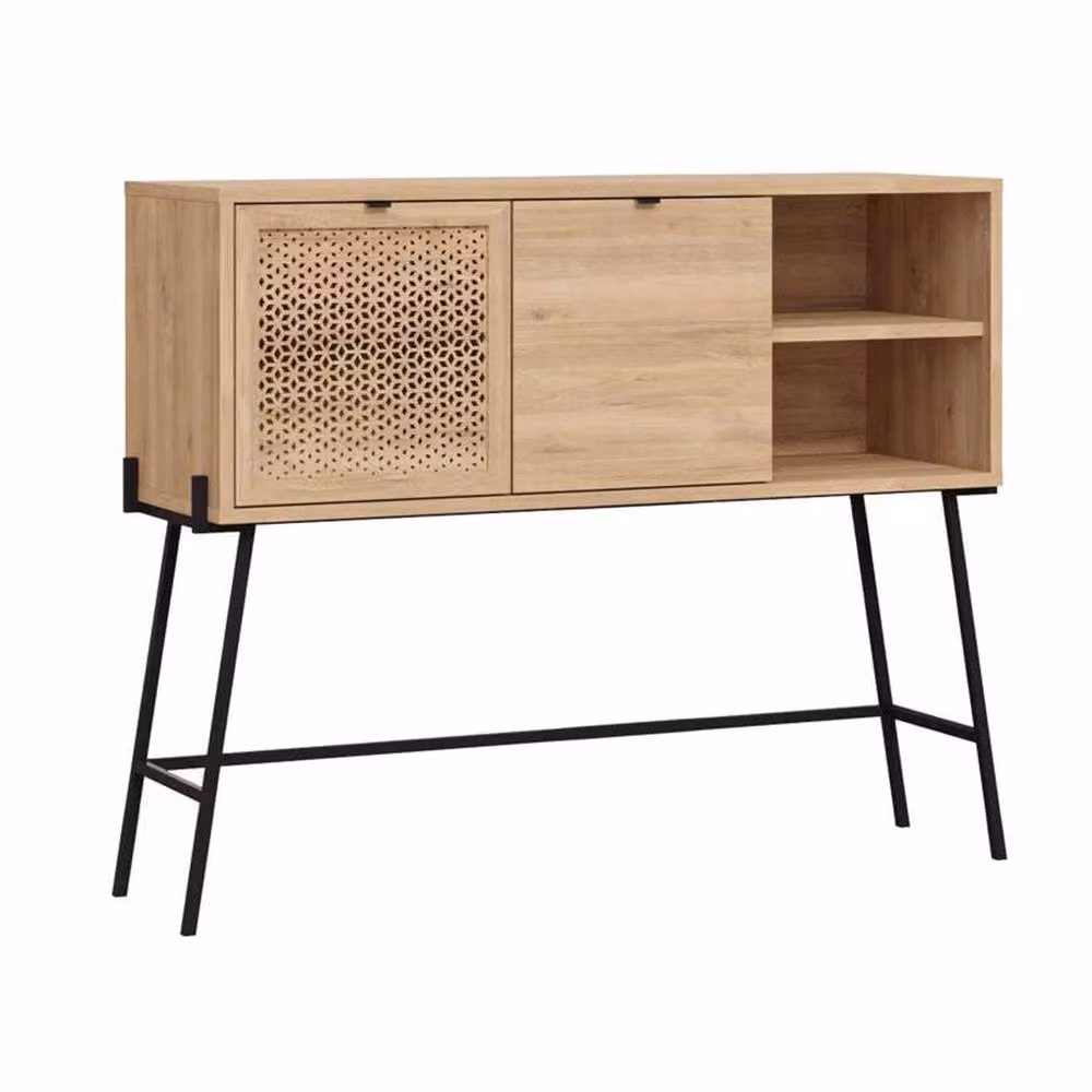 FWStyle Sapphire Oak 2 Door Sideboard with Laser Cut Doors and Black Metal Frame, Brown, W: 116 cm, H: 91 cm, D: 36 cm – 2
