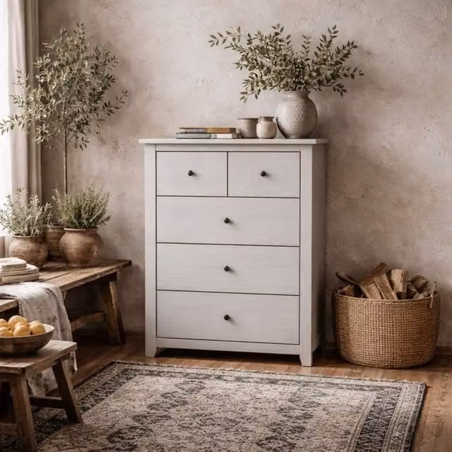 Wyld Haus Tralee Grey Washed Solid Pine 3+2 Drawer Chest – 1