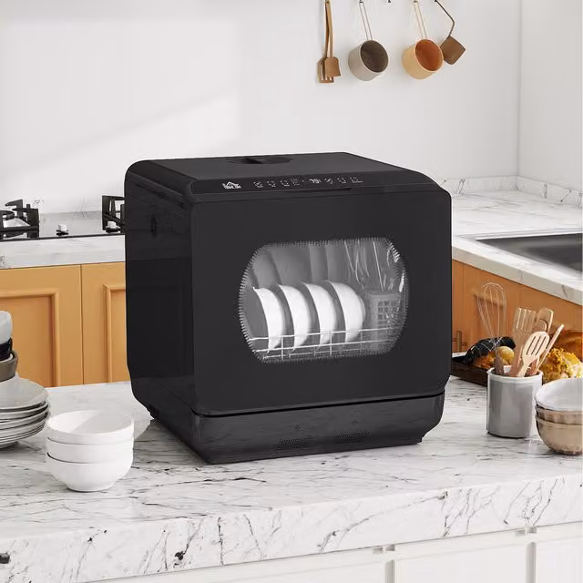 HOMCOM Black Countertop Dishwasher with 4 Settings