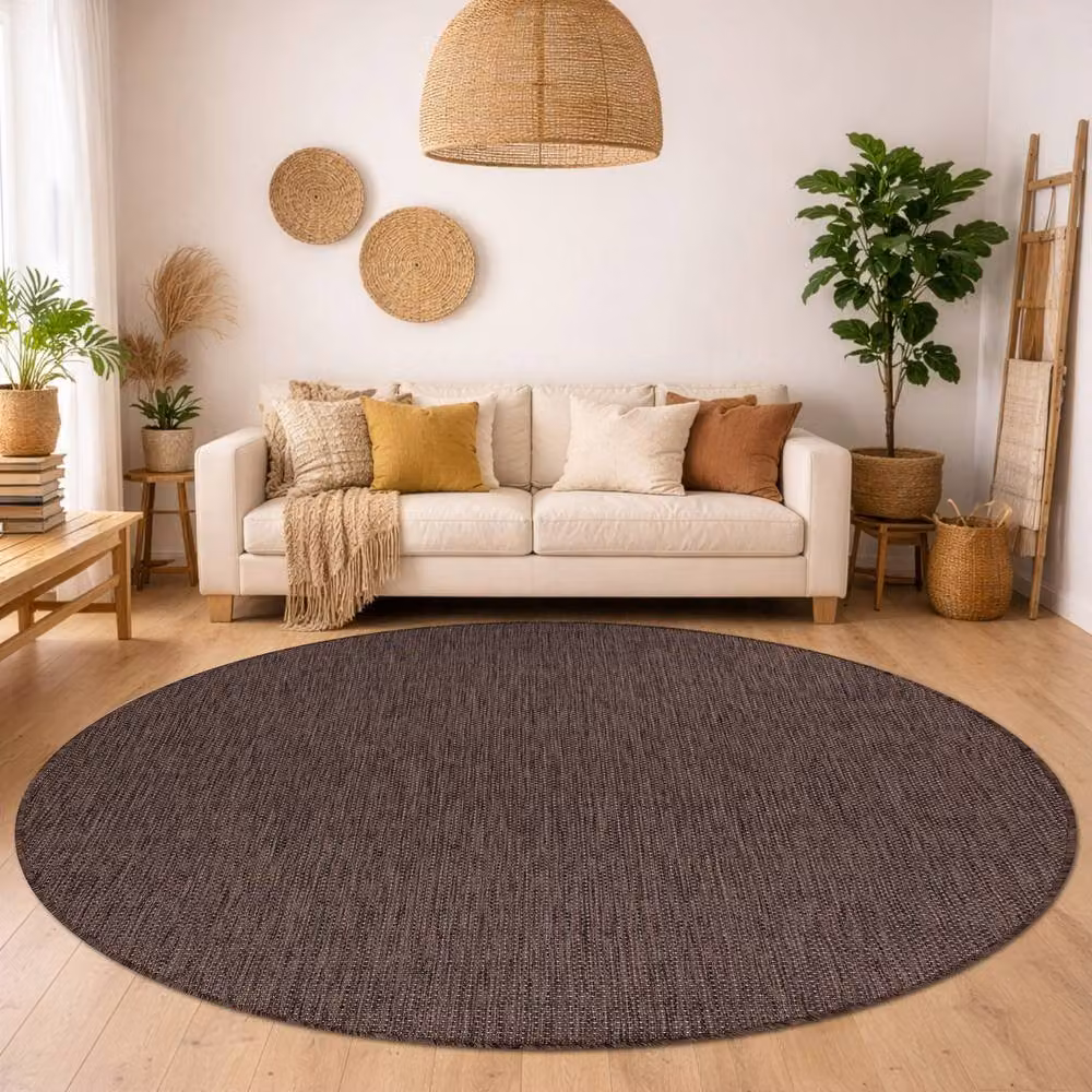 RugsX Sion Round Brown Polypropylene Flat Weave Rug, Diameter: 150 cm – 3