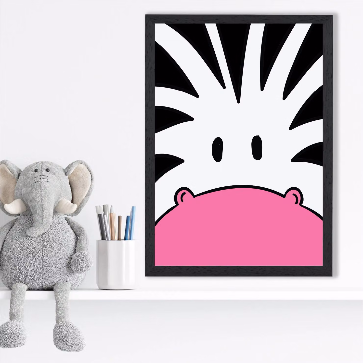 ARTZE Cute Cartoon Style Zebra Face Framed Print, Multicolour, Black Frame – 2