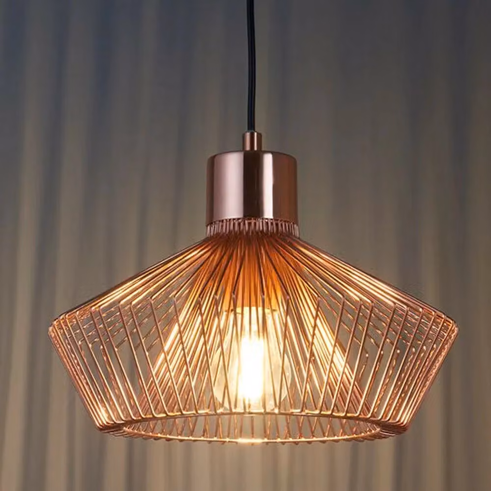 Loops Modern Copper Wire Hanging Ceiling Pendant Light with Adjustable Height and Dimmable E27 Bulb Holder – 2