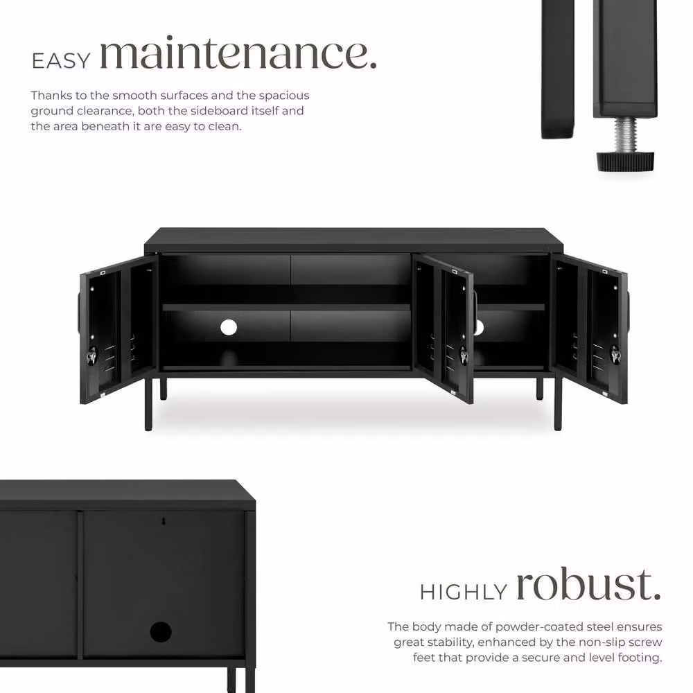 tectake Baker Sideboard in Matt Black with Lockable Doors and Cable Management – 3