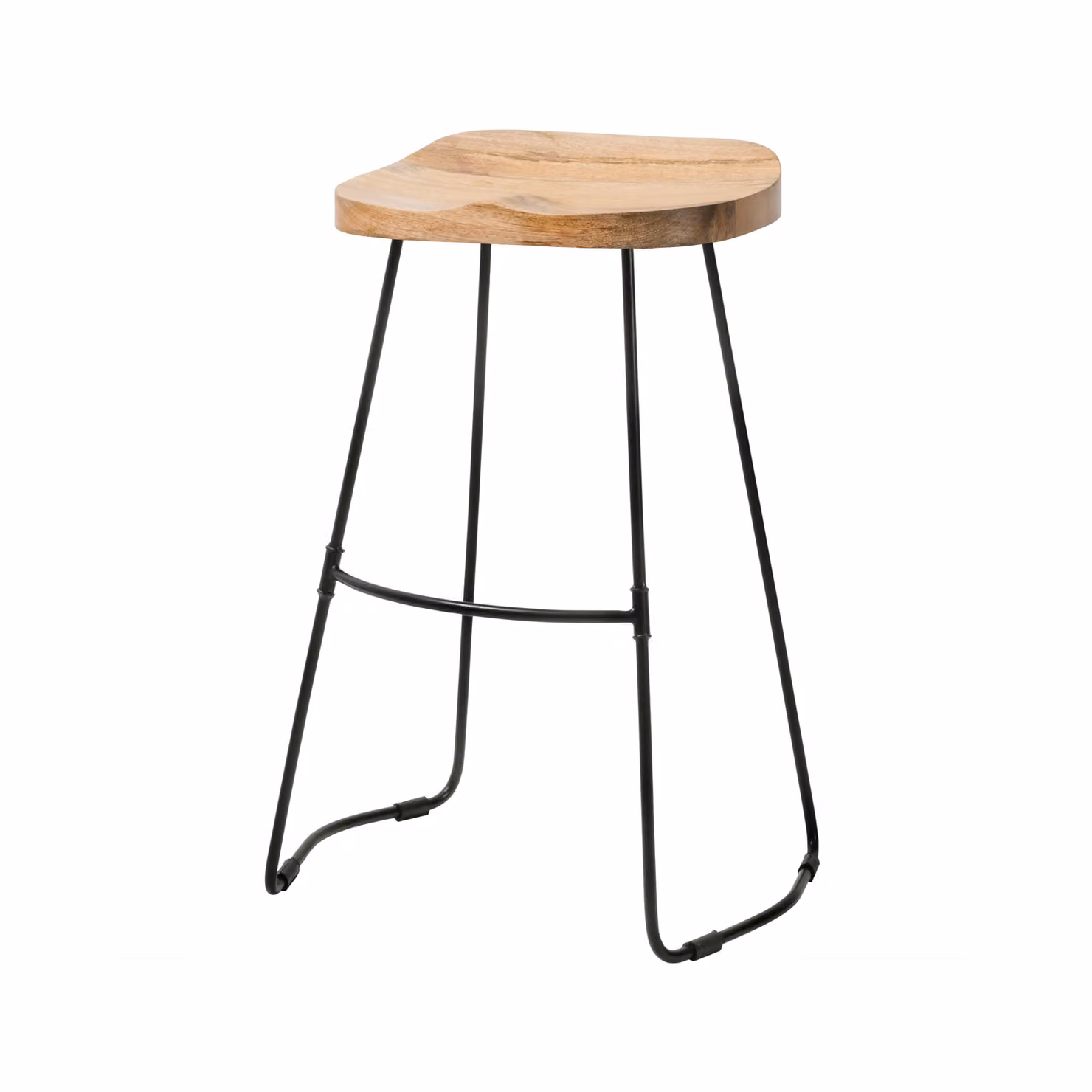 MH London Rombass Kitchen Island Breakfast Counter Stool in Natural Mango Wood with Black Iron Legs – 2