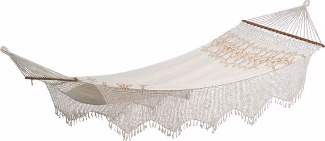 Palacio Café Boho Garden Swing Chair in White with Treated Hardwood and Cotton Fabric