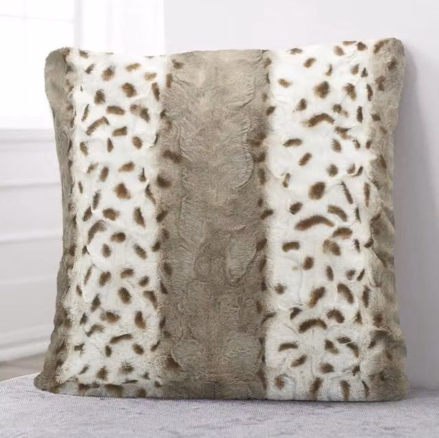 Velosso Luxury Grey Faux Fur Animal Print Square Cushion, 56 x 56 cm