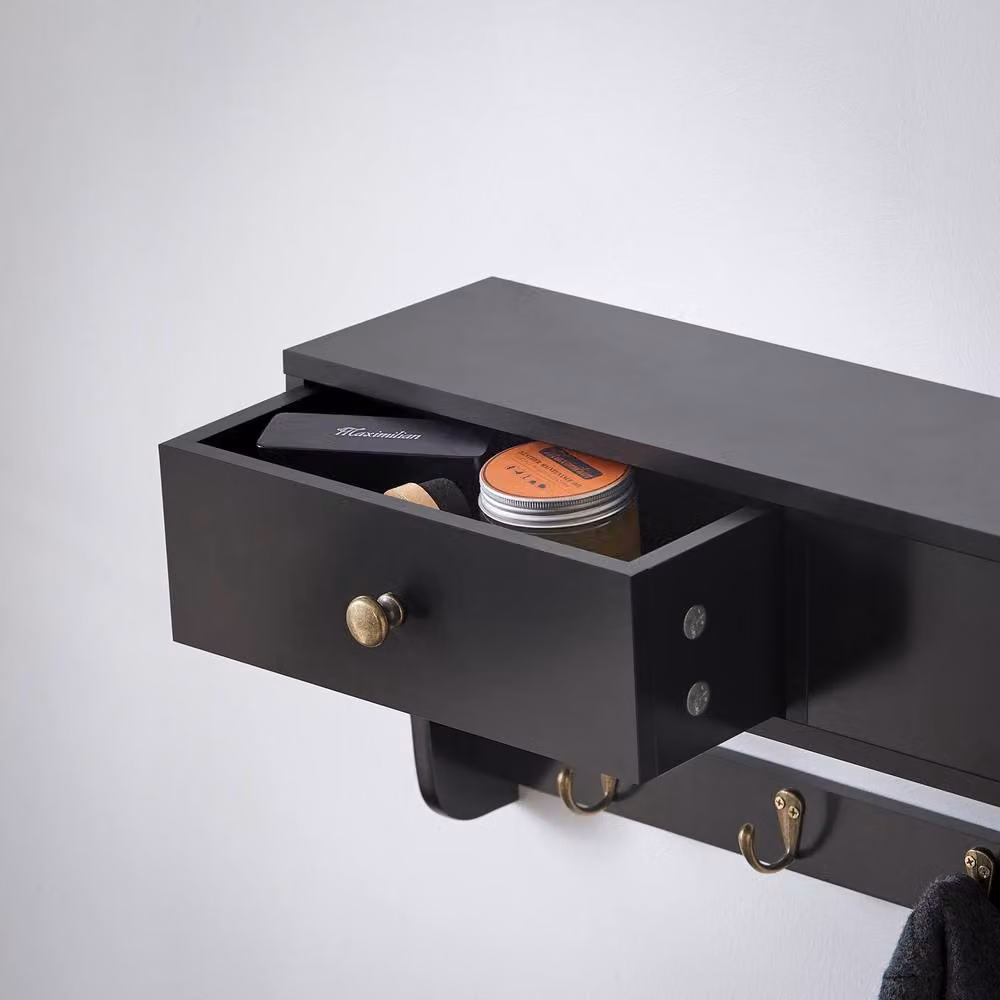 SoBuy Modern Wall-Mounted Coat Rack with Dual Drawers and Shelf in Black, W: 60 cm, D: 15 cm – 6