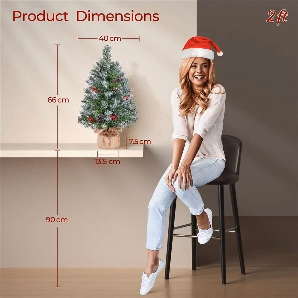 EONLION Set of 2 Pre-Lit Tabletop Christmas Trees with Multicolour LED Lights, White and Green – 1