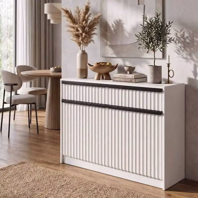 FWStyle Lania White Scalloped 2 Door 2 Drawer Hallway Sideboard Storage Unit – 1