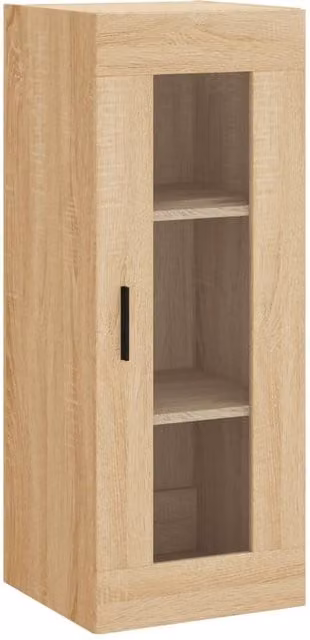 Berkfield Home Wall Mounted Sonoma Oak Cabinet with Glass Doors in Beige, W/D/H: 34.5 x 34 x 90 cm